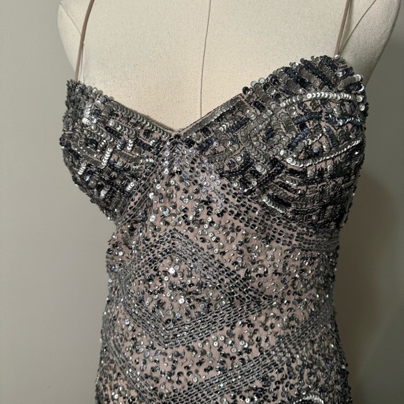 Aidan Mattox beaded cocktail dress 6 100% silk flapper glam boho Hollywood - Picture 4 of 12
